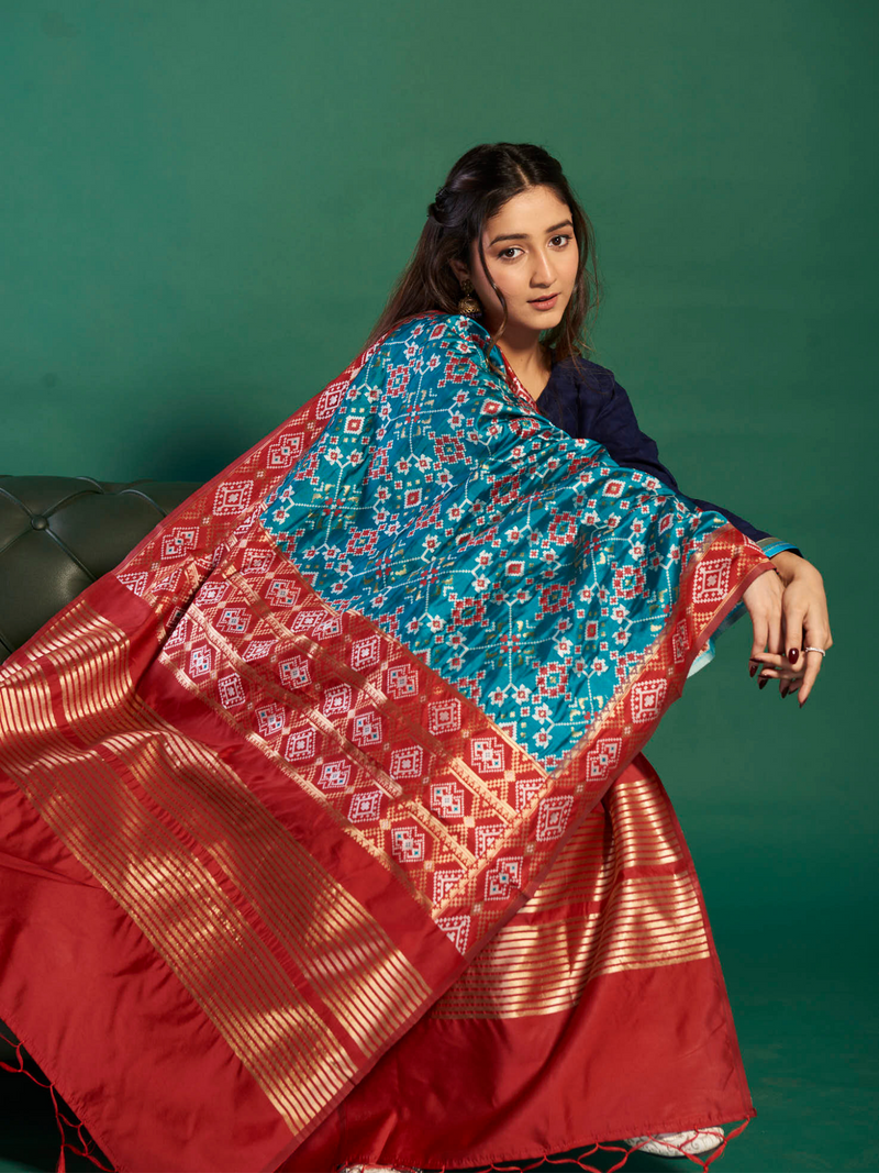 LEHER - Teal Silk Printed Banarasi Dupatta