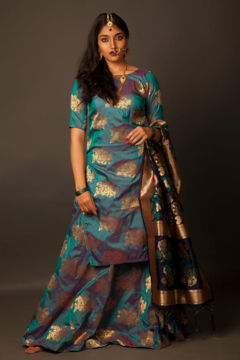 Ready to Wear 2 in 1 Silk Kali Ghagra with Kurta & Blouse