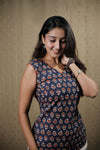 THE CROP EDIT - Navy Printed Crop Top