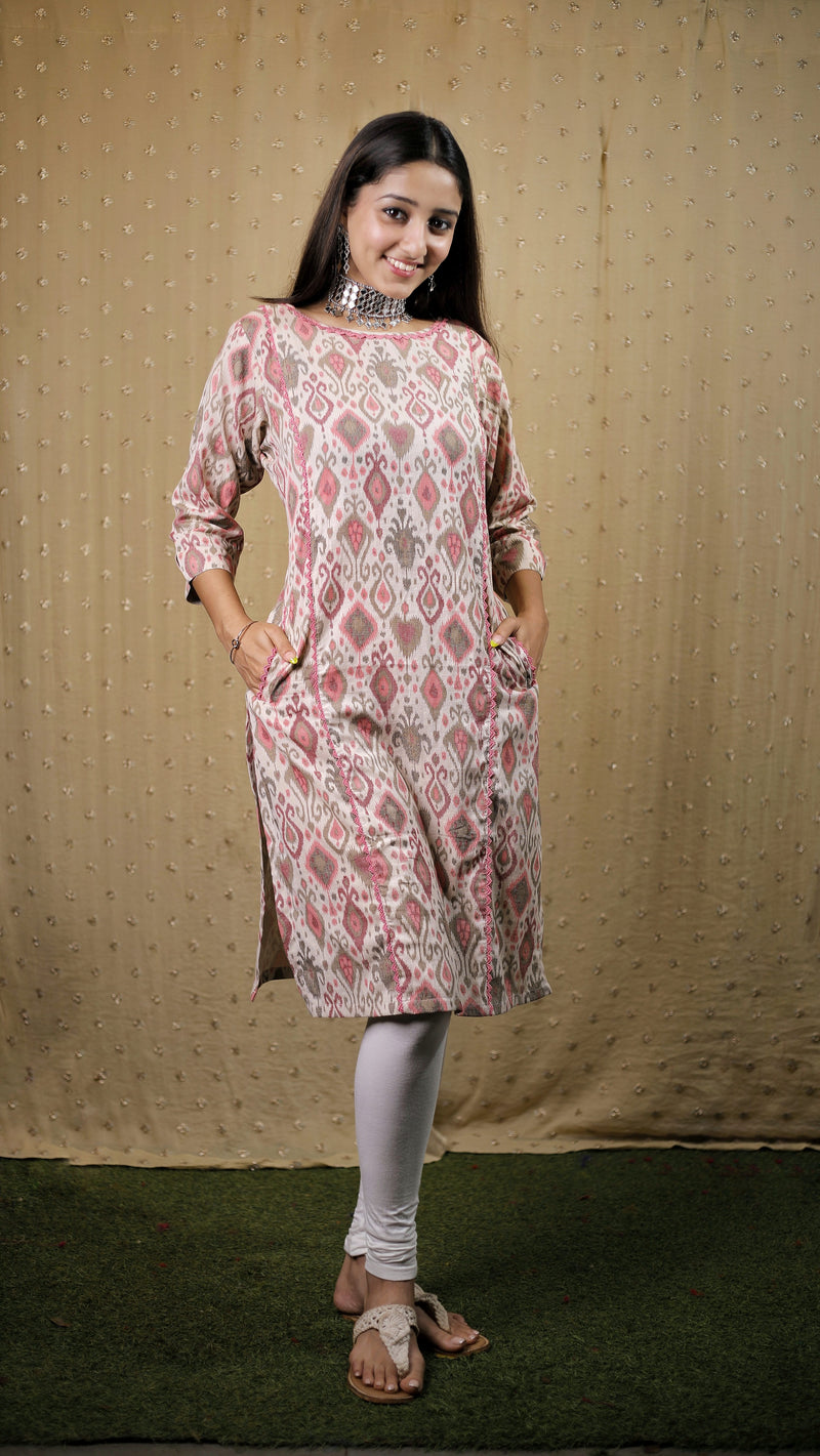 LEHJA LITE - Pink Floral Printed Kurti