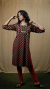 LEHJA LITE - Maroon Printed Straight Kurta
