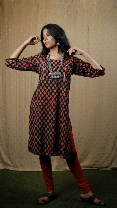 LEHJA LITE - Maroon Printed Straight Kurta