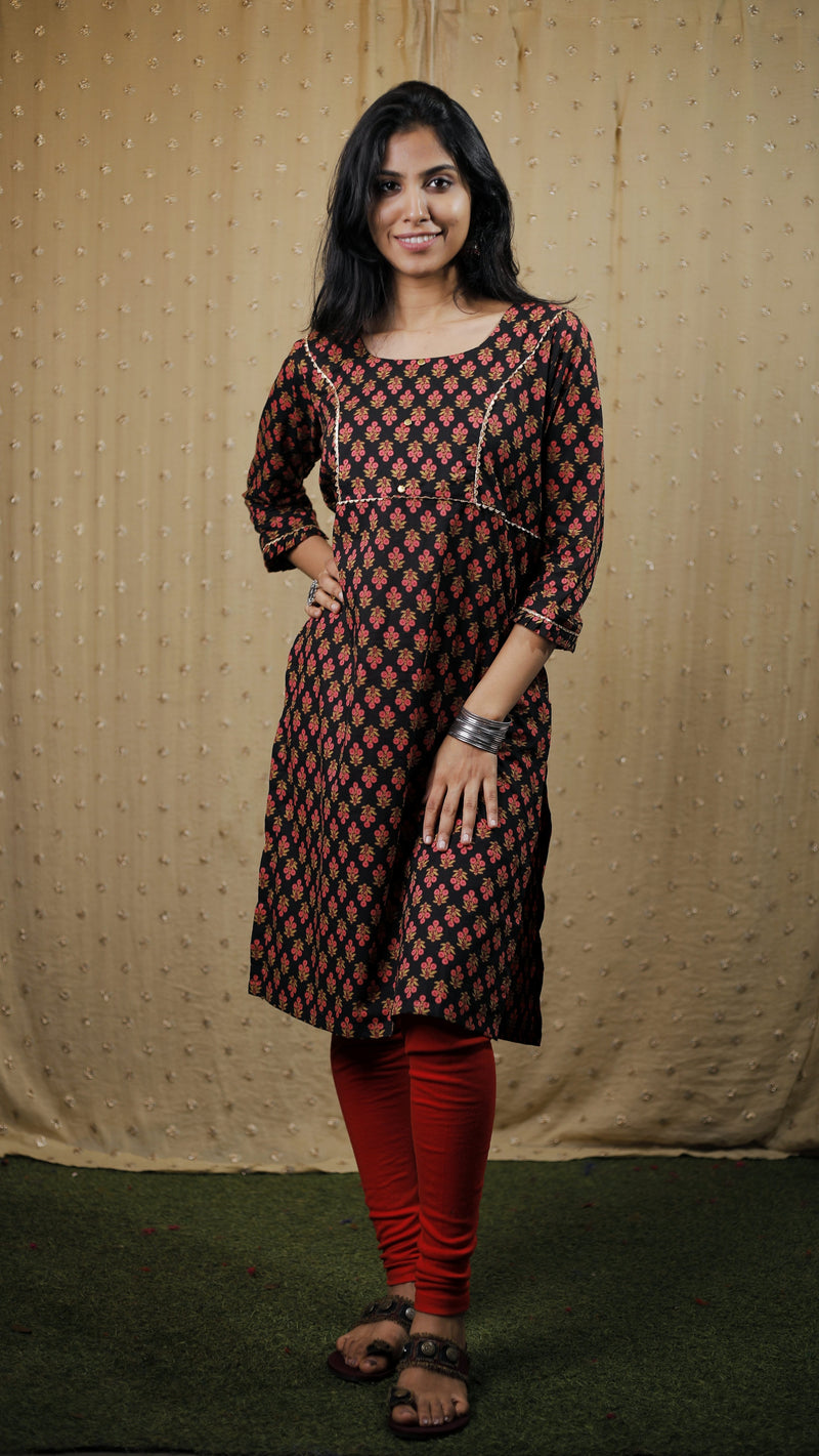 LEHJA LITE - Maroon Printed Straight Kurta