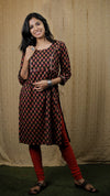 LEHJA LITE - Maroon Printed Straight Kurta